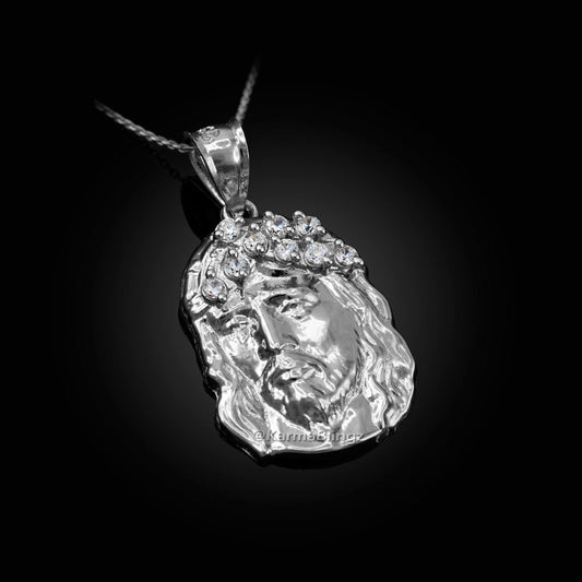 Sterling Silver Jesus Face CZ Charm Necklace Karma Blingz