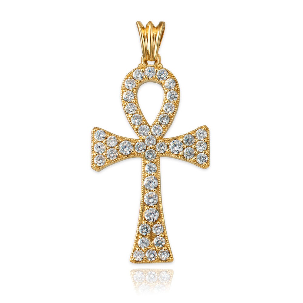 Diamond Studded Solid Gold Egyptian Ankh Cross Pendant (10k, 14k, yellow, white, rose gold) Karma Blingz