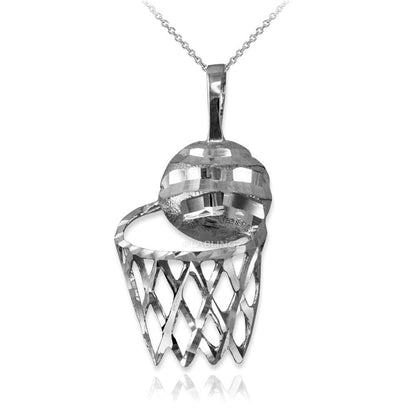 Gold Basketball Hoop DC Pendant Necklace  (10K, 14K, yellow, white, rose gold) Karma Blingz