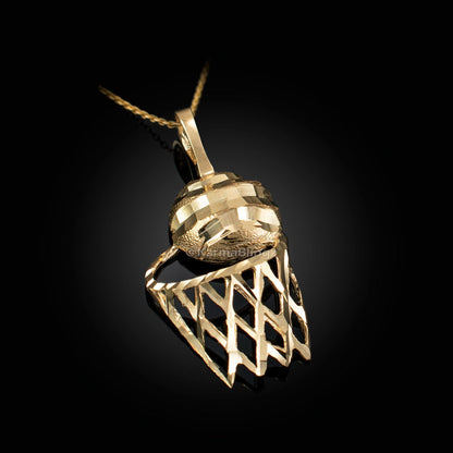 Gold Basketball Hoop DC Pendant Necklace  (10K, 14K, yellow, white, rose gold) Karma Blingz