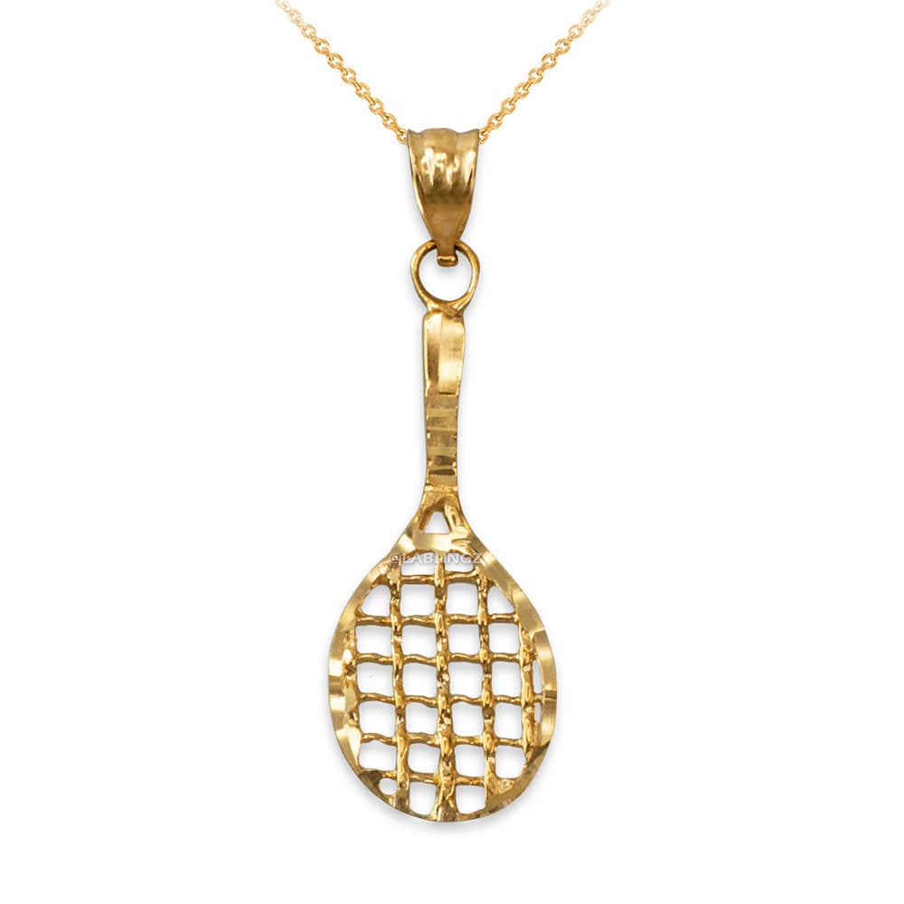 Gold Tennis Racket DC Pendant Necklace (10K, 14K, yellow, white, rose gold) Karma Blingz