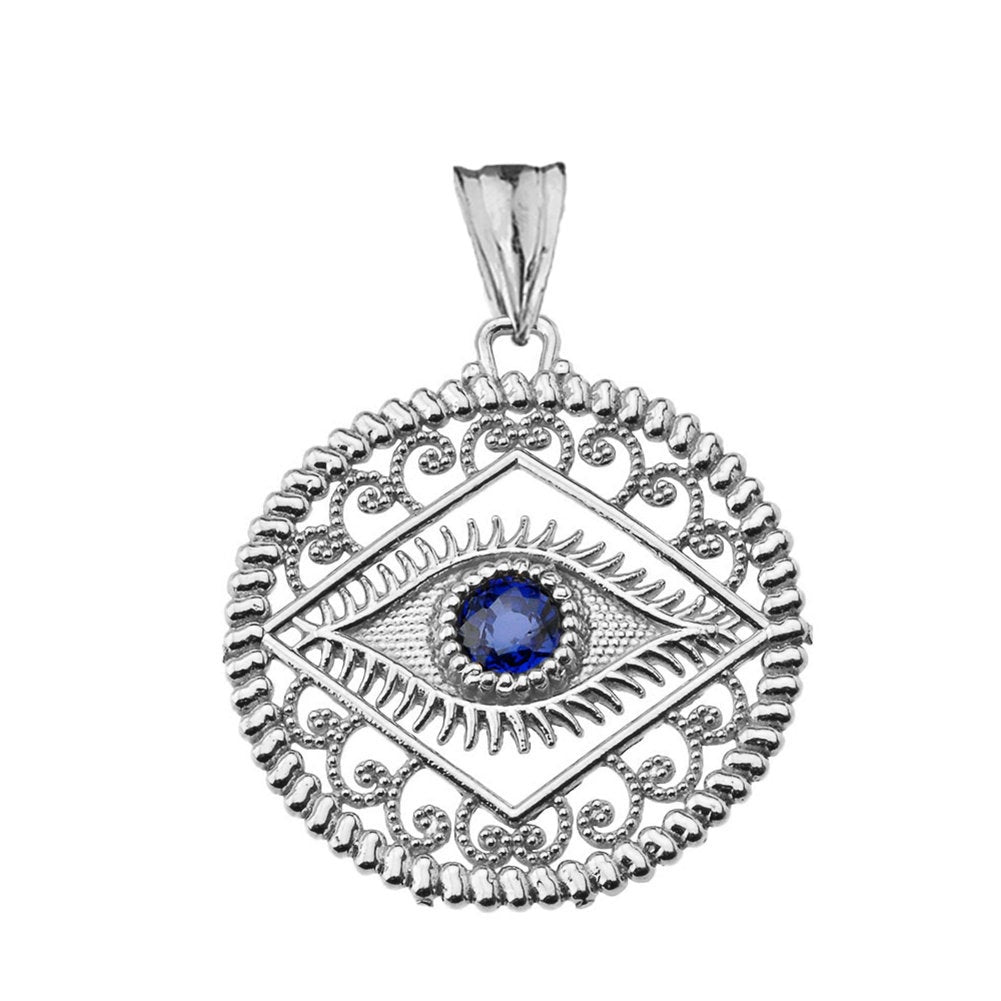 Gold Filigree Evil Eye Blue CZ Medallion Pendant Necklace (yellow, white, rose gold) Karma Blingz