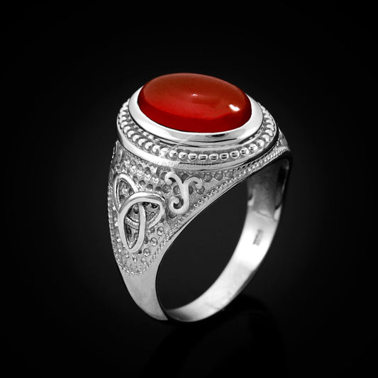 Sterling Silver Celtic Trinity Band Red Onyx Gemstone Ring Karma Blingz