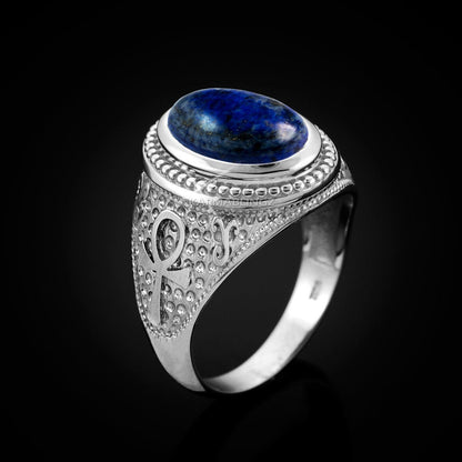 Sterling Silver Egyptian Ankh Cross Lapis Lazuli Gemstone Ring Karma Blingz