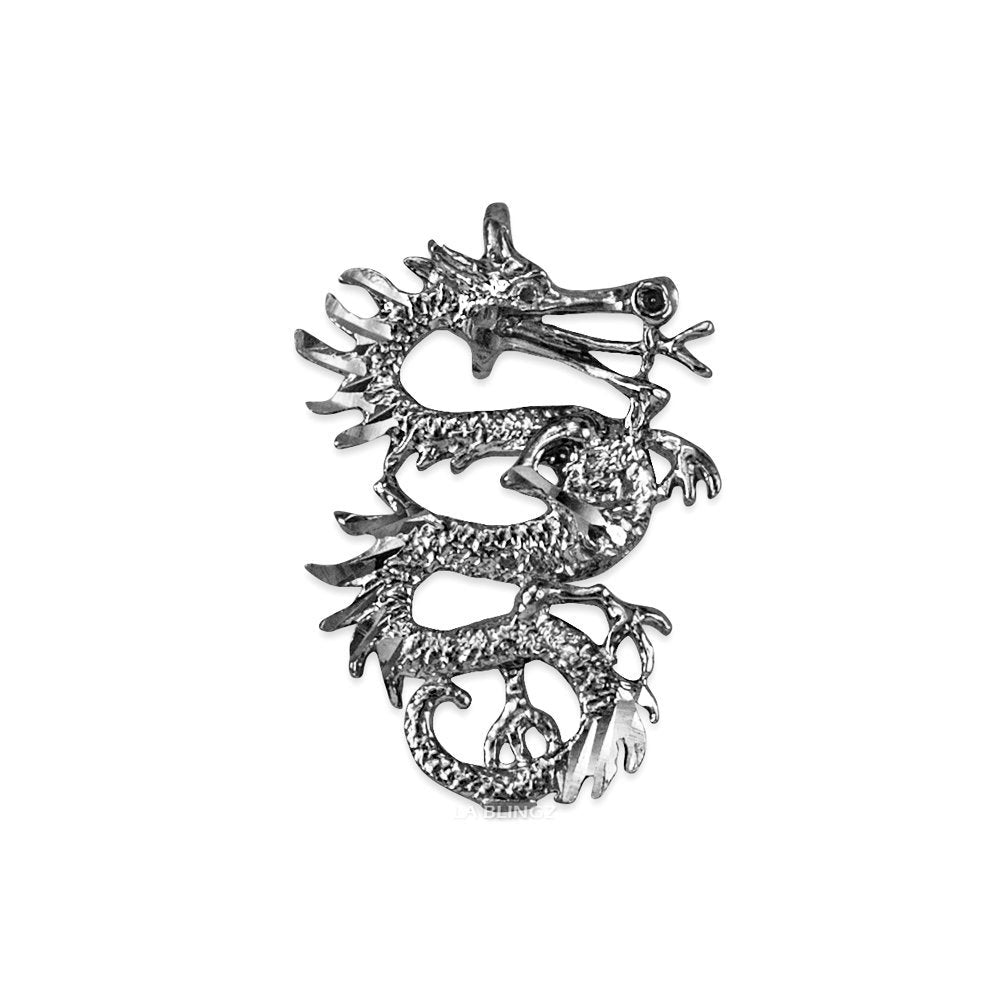 Sterling Silver Textured Dragon DC Charm Necklace Karma Blingz