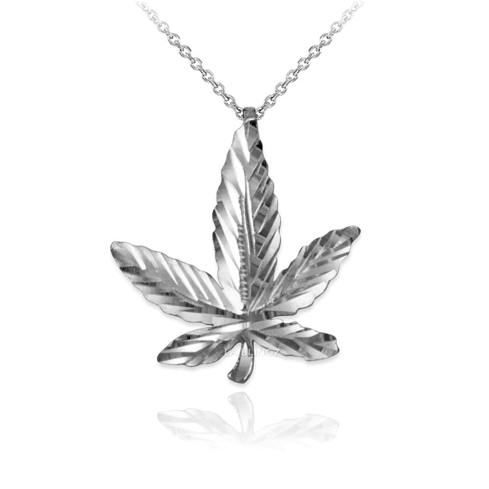 Sterling Silver Marijuana Leaf Cannabis Womens DC Charm Necklace Karma Blingz