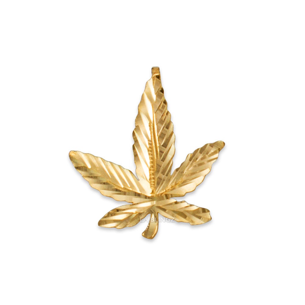 Gold Marijuana Leaf Cannabis Womens DC Charm Necklace (yellow, white, rose gold, 10k, 14k) Karma Blingz