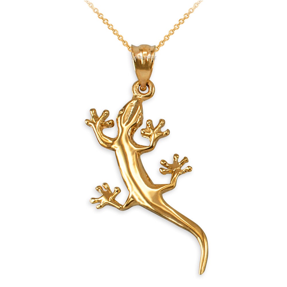 Polished Gold Salamander Lizard Charm Necklace (yellow, white, rose gold, 10k, 14k) Karma Blingz
