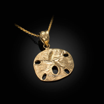 Polished Gold Sand Dollar DC Charm Necklace (yellow, white, rose gold, 10k, 14k) Karma Blingz