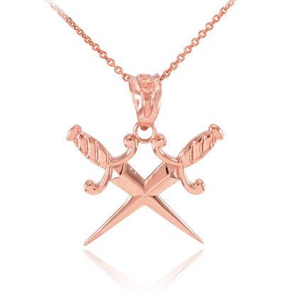 Gold Crossing Dagger Knives Charm Necklace (10k, 14k, white, yellow, rose gold) Karma Blingz