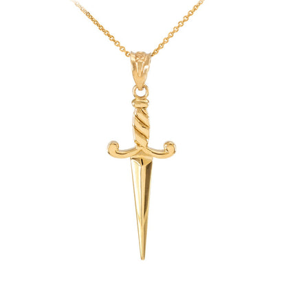 Gold Dagger Knife Charm Pendant Necklace (10k, 14k, yellow, white, rose gold) Karma Blingz
