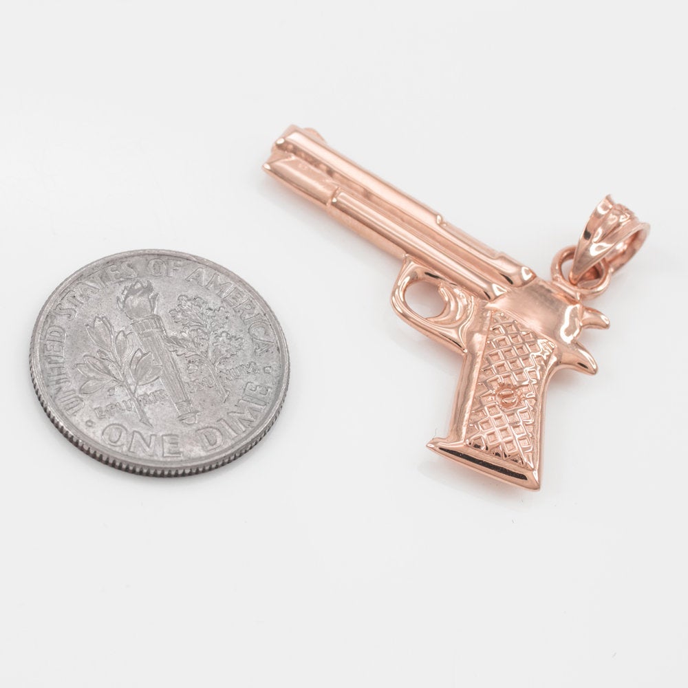 Solid Gold Pistol Gun Pendant Necklace (10k, 14k, yellow, white, rose gold) Karma Blingz