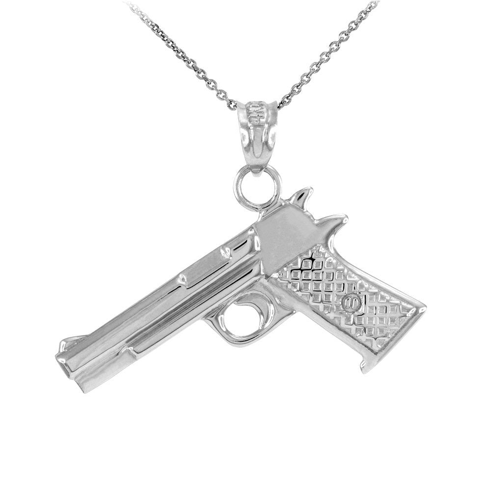 Solid Gold Pistol Gun Pendant Necklace (10k, 14k, yellow, white, rose gold) Karma Blingz