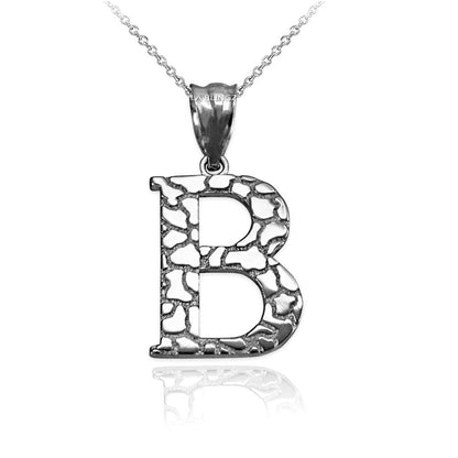 Gold Nugget Alphabet Initial Letter "B" Pendant Necklace (yellow, white, rose gold) Karma Blingz