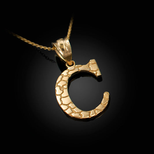 Gold Nugget Alphabet Initial Letter "C" Pendant Necklace (yellow, white, rose gold) Karma Blingz