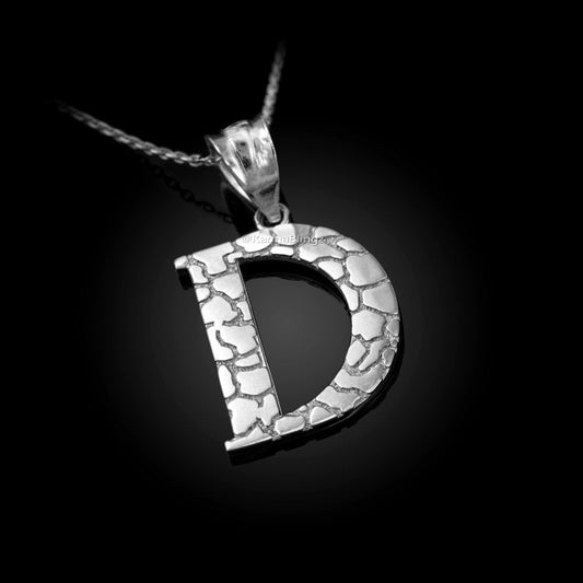 Sterling Silver Nugget Alphabet Initial Letter "D" Pendant Necklace Karma Blingz