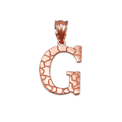 Gold Nugget Alphabet Initial Letter "G" Pendant Necklace (yellow, white, rose gold) Karma Blingz