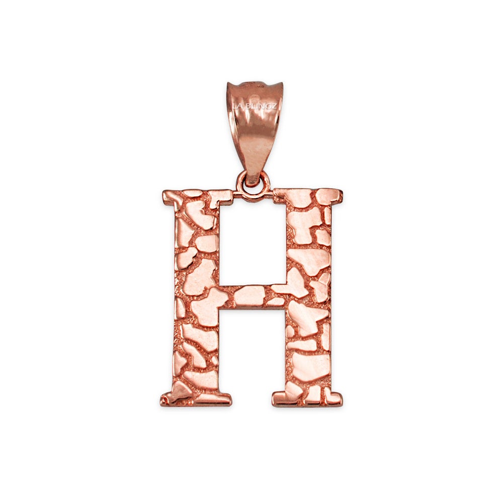 Gold Nugget Alphabet Initial Letter "H" Pendant Necklace (yellow, white, rose gold) Karma Blingz