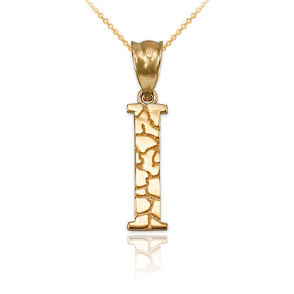 Gold Nugget Alphabet Initial Letter "I" Pendant Necklace (yellow, white, rose gold) Karma Blingz