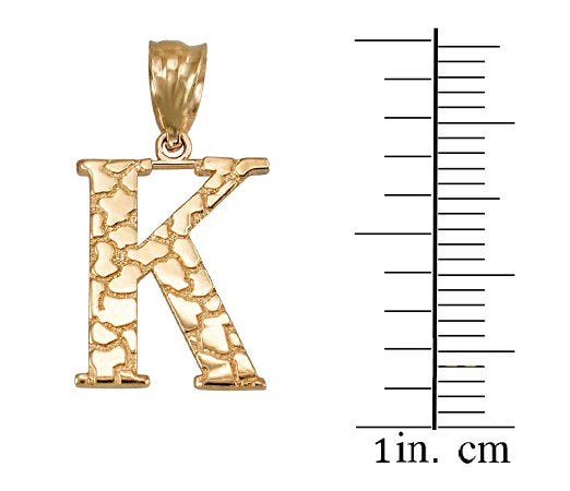 Gold Nugget Alphabet Initial Letter "K" Pendant Necklace (yellow, white, rose gold) Karma Blingz