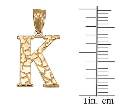 Gold Nugget Alphabet Initial Letter "K" Pendant Necklace (yellow, white, rose gold) Karma Blingz