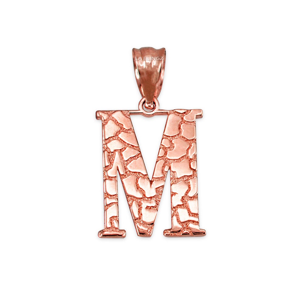 Gold Nugget Alphabet Initial Letter "M" Pendant Necklace (yellow, white, rose gold) Karma Blingz