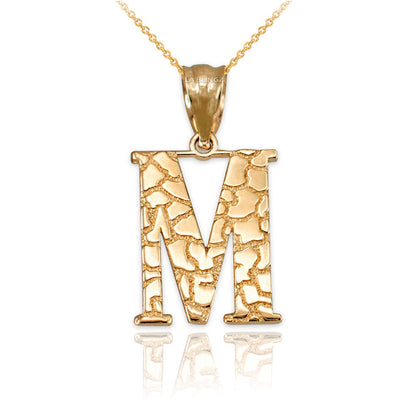 Gold Nugget Alphabet Initial Letter "M" Pendant Necklace (yellow, white, rose gold) Karma Blingz