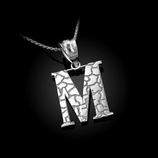 Sterling Silver Nugget Alphabet Initial Letter "M" Pendant Necklace Karma Blingz