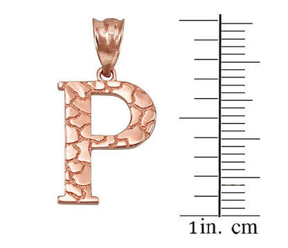 Gold Nugget Alphabet Initial Letter "P" Pendant Necklace (yellow, white, rose gold) Karma Blingz