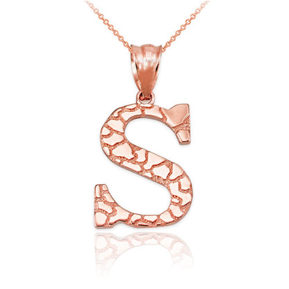 Gold Nugget Alphabet Initial Letter "S" Pendant Necklace (yellow, white, rose gold) Karma Blingz