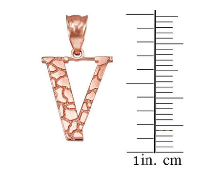 Gold Nugget Alphabet Initial Letter "V" Pendant Necklace (yellow, white, rose gold) Karma Blingz