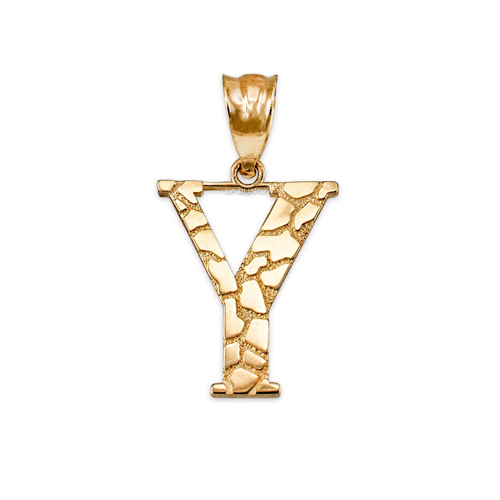 Gold Nugget Alphabet Initial Letter "Y" Pendant Necklace (yellow, white, rose gold) Karma Blingz