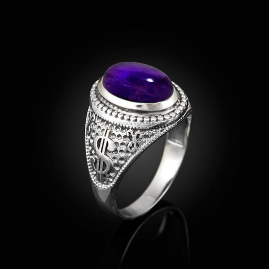 Sterling Silver Cash Money Dollar Sign Purple Amethyst Gemstone Ring Karma Blingz