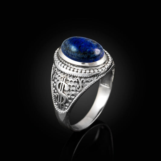 Sterling Silver Cash Money Dollar Sign Lapis Lazuli Gemstone Ring Karma Blingz