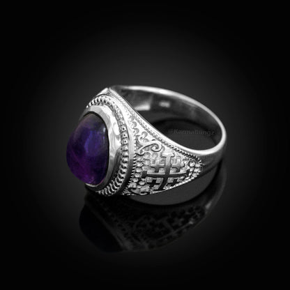 Sterling Silver Jerusalem Cross Purple Amethyst Cabochon Ring Karma Blingz