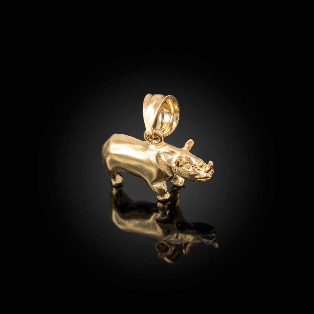 Polished Gold Rhino Charm Necklace (10K, 14K, yellow, white, rose gold) Karma Blingz