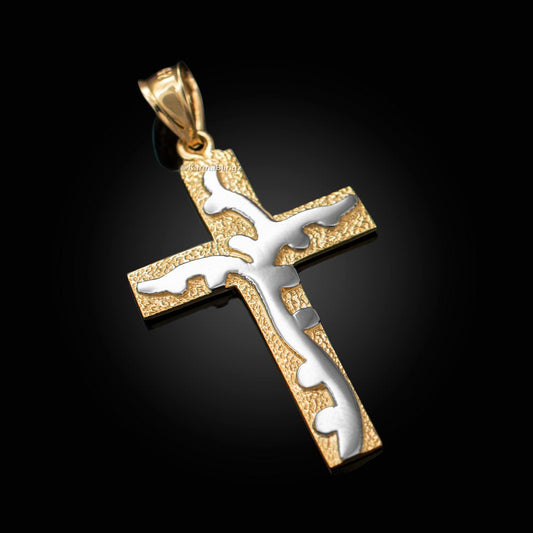 Gold Flaming Cross Pendant (10k, 14k, yellow, white, rose gold) Karma Blingz