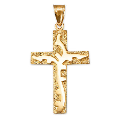 Gold Flaming Cross Pendant (10k, 14k, yellow, white, rose gold) Karma Blingz
