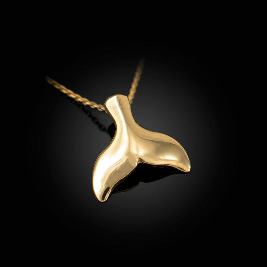 Polished Gold Whale Tail Charm Necklace (10K, 14K, yellow, white, rose gold) Karma Blingz