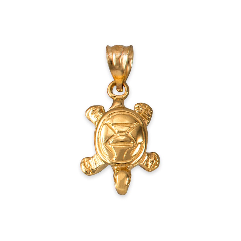 Gold Hawaiian Honu Sea Turtle Charm Necklace (10K, 14K, yellow, white, rose gold) Karma Blingz