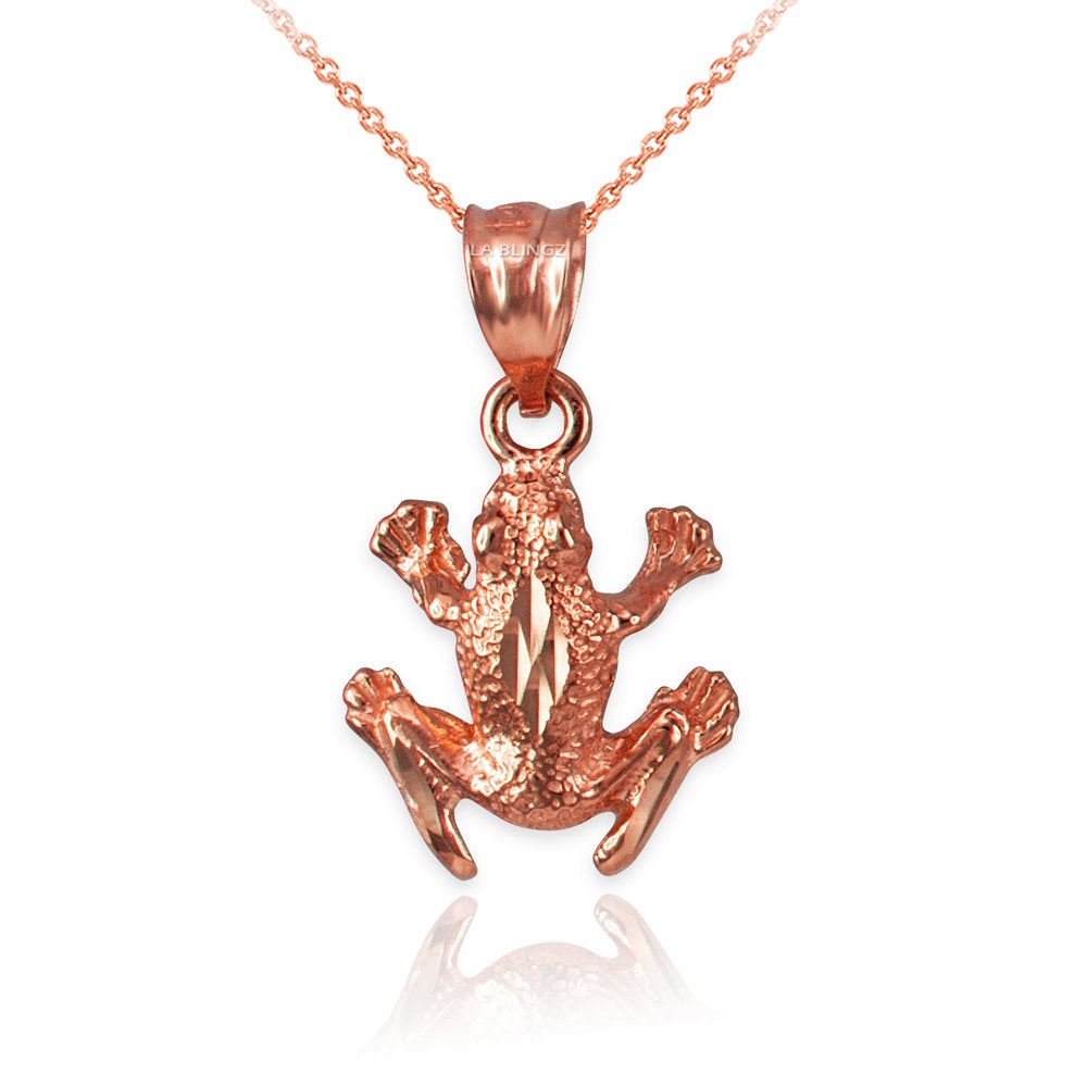 Gold Textured DC Frog Charm Necklace (yellow, white, rose gold, 10k, 14k) Karma Blingz
