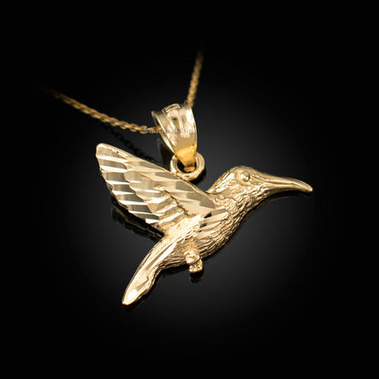 Gold Hummingbird DC Charm Necklace (yellow, white, rose gold, 10k, 14k) Karma Blingz