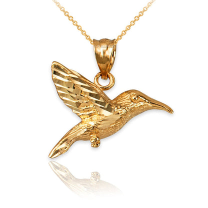 Gold Hummingbird DC Charm Necklace (yellow, white, rose gold, 10k, 14k) Karma Blingz