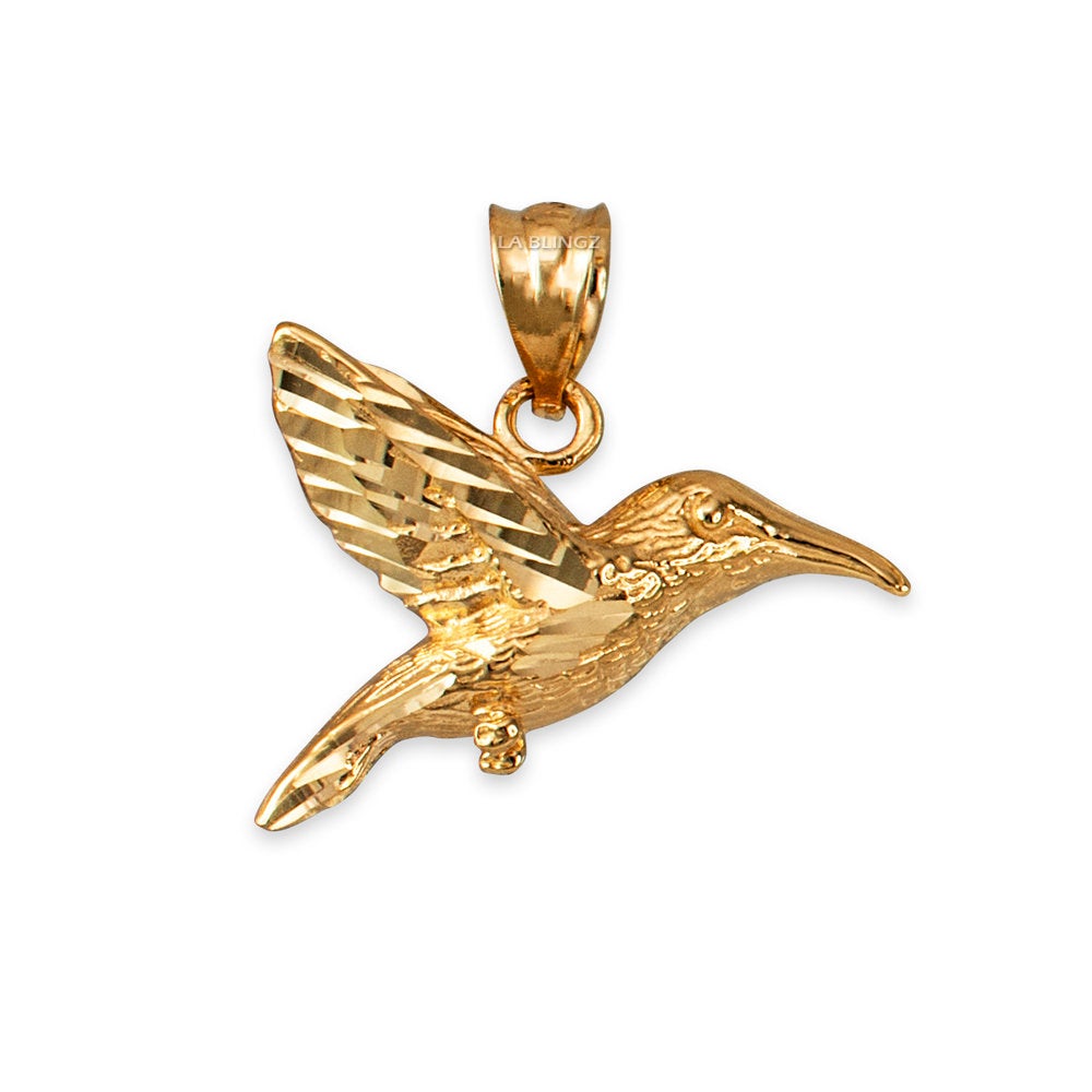 Gold Hummingbird DC Charm Necklace (yellow, white, rose gold, 10k, 14k) Karma Blingz