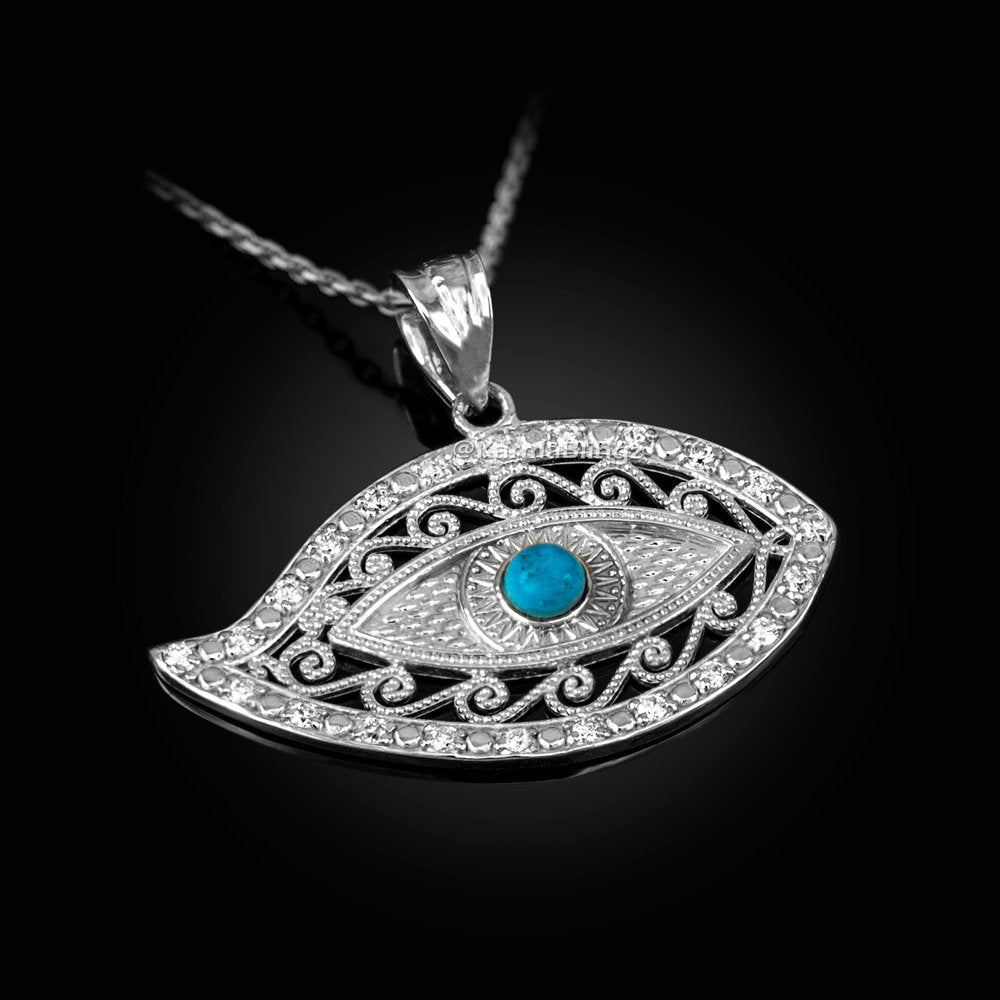 Sterling Silver Evil Eye CZ Turquoise Pendant Necklace Karma Blingz