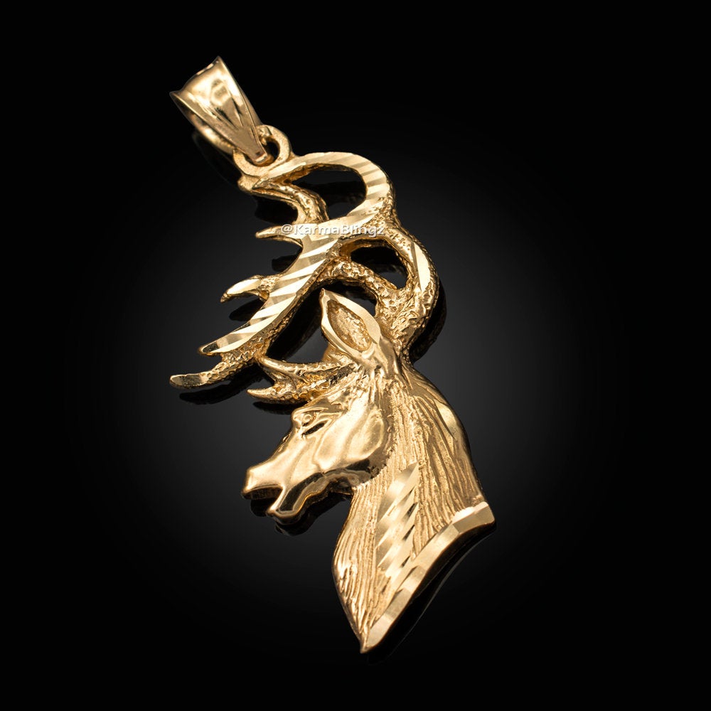 Gold Deer Buck Head DC Pendant (10K, 14K, yellow, white, rose gold) Karma Blingz