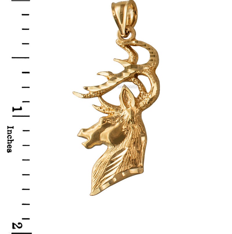 Gold Deer Buck Head DC Pendant (10K, 14K, yellow, white, rose gold) Karma Blingz