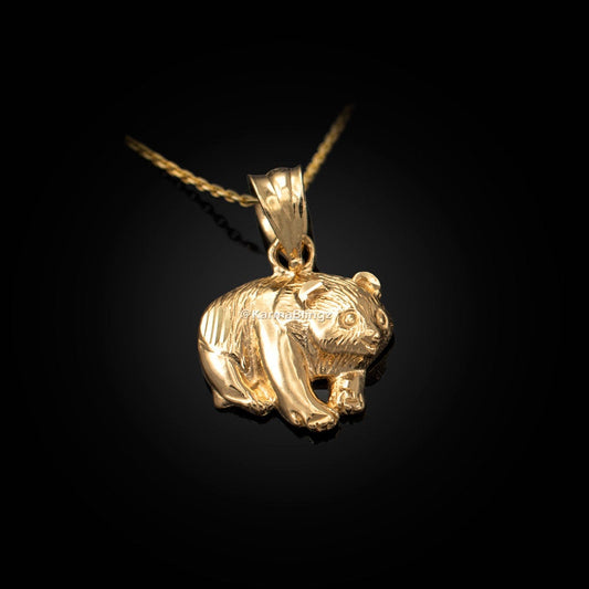 Gold Grizzly Bear Tiny Charm Necklace (yellow, white, rose gold, 10K, 14K) Karma Blingz