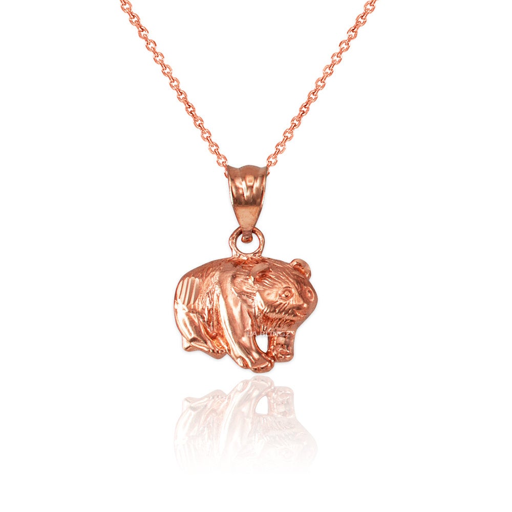 Gold Grizzly Bear Tiny Charm Necklace (yellow, white, rose gold, 10K, 14K) Karma Blingz