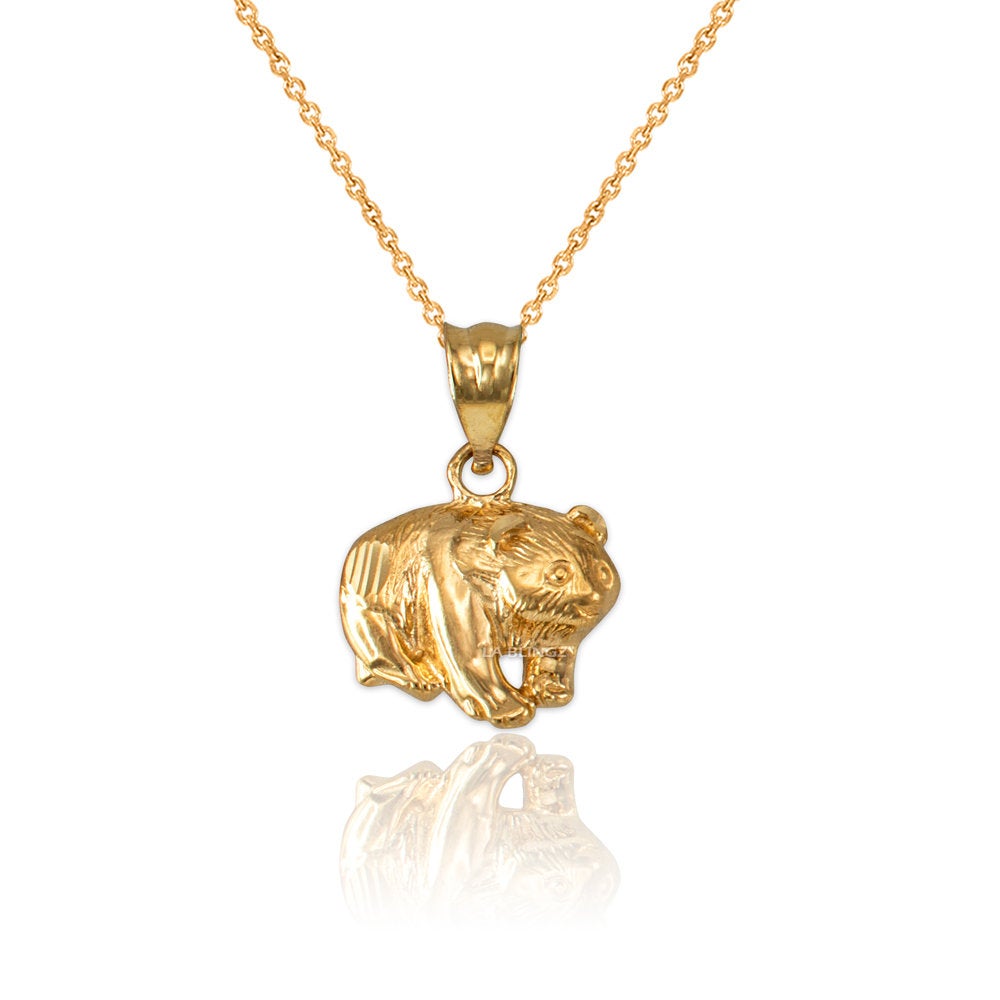 Gold Grizzly Bear Tiny Charm Necklace (yellow, white, rose gold, 10K, 14K) Karma Blingz